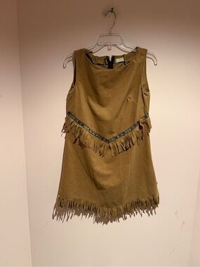 Vintage  Fringe Mini Dress with Embroidered Trim